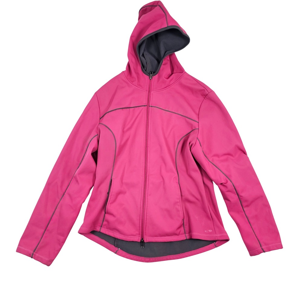C9 by Champion Womens Pink Softshell Hooded Jacket‎ Fleece Lined XL Full Zip